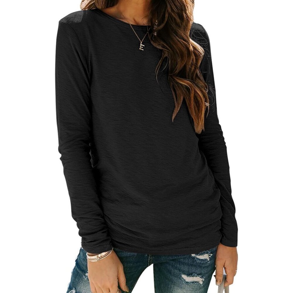 Womens Long Sleeve Crew Neck T Shirt Basic Tee Casual Workout Top